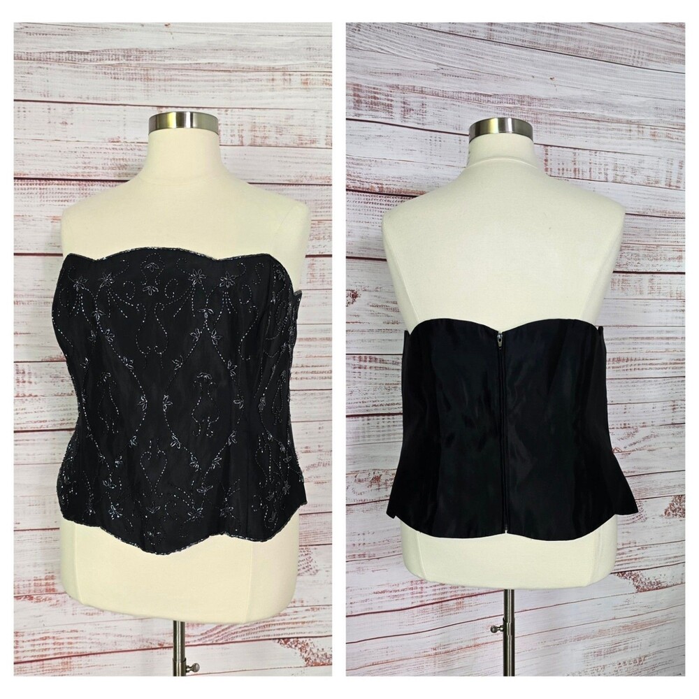 Black Scalloped Bodice- Davids Bridal- Beaded Bustier, Strapless Top, Plus Size